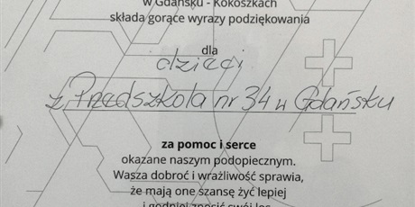 PODZIĘKOWANIE W IMIENIU PODOPIECZNYCH SCHRONISKA DLA BEZDOMNYCH ZWIERZĄT